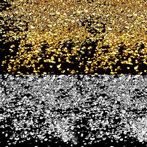 100g Crushed Glass Irregular Metallic Chips Sprinkles Chunky Glitter Multicolor 2-4mm for Nail Arts Craft DIY Vase Filler Epoxy Resin Mold Scrapbooking Jewelry Making Decoration (Gold & Silver)