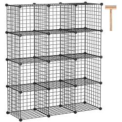 C&AHOME Wire Cube Storage Organizer, 12-Cube Metal Grid Storage, Storage Bins Shelving, Modular Bookshelf Shelves, DIY Closet Cabinet Ideal for Living Room,Office 36.6”L x 12.4”W x 48.4”H Black