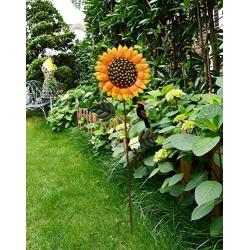 Flower Garden Stake Decorative Flower Yard Stake, Sunflower Decor Metal Yard Art Decor Outdoor Garden Decoration for Patio Porch Lawn Pathway Backyard 33.5'' x 13'' x 1'' (Orange Sunflower Garden Stake)