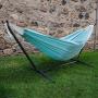 Vivere C9POLY-13 Double Polyester Hammock with Space Saving Steel Stand, Aqua (450 lb Capacity - Premium Carry Bag Included)