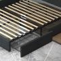 Allewie Queen Platform Bed Frame with 4 Drawers Storage and Headboard, Square Stitched Button Tufted Upholstered Mattress Foundation with Wood Slat Support, No Box Spring Needed, Dark Grey