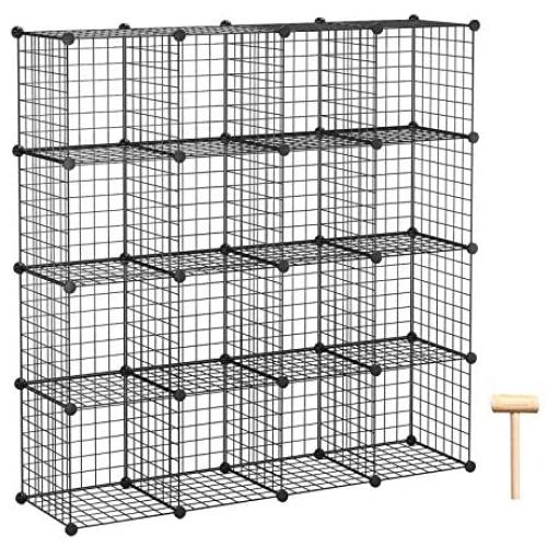 C&AHOME Wire Cube Storage, 16 Cube Storage Organizer, Metal Bookcase Bookshelf, Standing Shelf Units, Closet Cabinet for Home, Office, Kids Room, 48.4”L x 12.4”W x 48.4”H Black C&AHOME Wire Cube Storage, 16 Cube Storage Organizer, Metal Bookcase Bookshelf, Standing Shelf Units, Closet Cabinet for Home, Office, Kids Room, 48.4”L x 12.4”W x 48.4”H Black