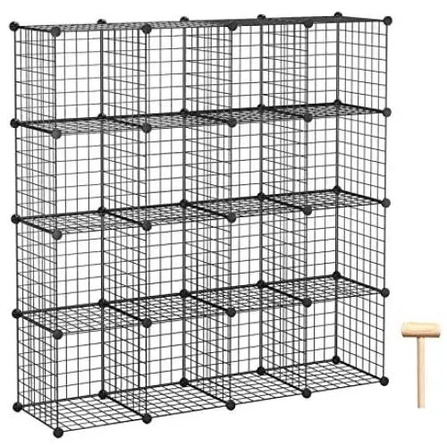 C&AHOME Wire Cube Storage, 16 Cube Storage Organizer, Metal Bookcase Bookshelf, Standing Shelf Units, Closet Cabinet for Home, Office, Kids Room, 48.4”L x 12.4”W x 48.4”H Black