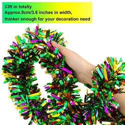 Mardi Gras Tinsel Garland Metallic Festooning Garland Glitter Mixed Color Garland Hanging Fringe Garland for Mardi Gras Party Decorations, 16.5 Feet Each (2 Pieces)