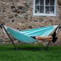 Vivere C9POLY-13 Double Polyester Hammock with Space Saving Steel Stand, Aqua (450 lb Capacity - Premium Carry Bag Included)