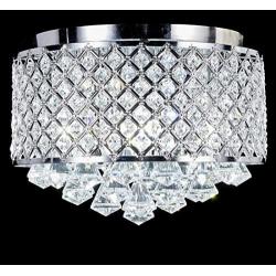 New Galaxy Lighting 4-Light Chrome Finish Round Metal Shade Crystal Chandelier Semi-Flush Mount Ceiling Fixture