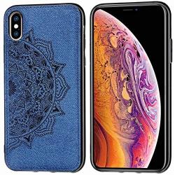 Case Compatible with Apple iPhone X/XS Case (2018)[5.8'' ONLY], 3D Fabric Flower PC+TPU+Cloth Cushion Hybrid Slim Fit Protection Cover Built-in Metal Plate for Magnetic Car Phone Holder - Blue