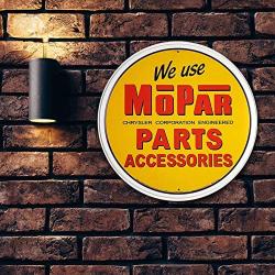 Imprints Plus Bundle Mopar Parts Round Retro Tin Sign Décor - Vintage Inspired Metal Sign with Screws for Hanging to Display in Your Home Bar, Garage, or Restaurant [12'' Round] (DTSA-2378)