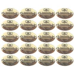 EvaGO 60 Pieces Metal Handmade Tag Label Handmade Tags Button with 2 Holes Metal Tag Signs for Jewelry Making Crafts, Sewing Clothing Decoration and More, Antique Silver