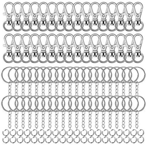 Roctee 195 Piece Silvery Swivel Snap Hooks and O Key Rings with Open Jump Ring, Metal Lobster Claw Clasp Key Chain Parts for Craft DIY Accessory