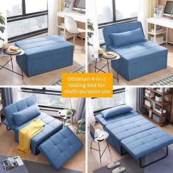 Diophros Folding Ottoman Sleeper Sofa Bed, 4 in 1 Multi-Function Adjustable Guest Sofa Chair Convertible Chair (Light Blue)