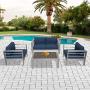 Kinsunny 4pcs Patio Furniture Sofa Shore Aluminum Outdoor Sectional Set Metal Conversation Set with Cushions Dark Blue