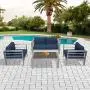 Kinsunny 4pcs Patio Furniture Sofa Shore Aluminum Outdoor Sectional Set Metal Conversation Set with Cushions Dark Blue