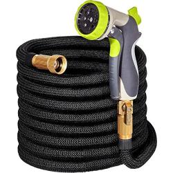 Nifty Grower 100ft Garden Hose - All New Expandable Water Hose with Double Latex Core, 3/4'' Solid Brass Fittings, Extra Strength Fabric Flexible Expanding Hose with Metal 8 Function Spray Nozzle