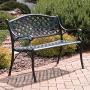 Sunnydaze Outdoor Patio Bench - Black Checkered Design - Durable Cast Aluminum Metal - 2-Person Seating - Outdoor Garden Bench - Patio Decor Seating - Front Porch Furniture - Entryway Bench