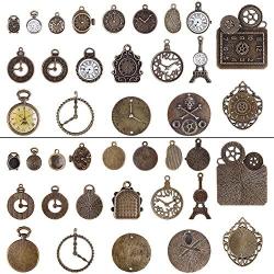 BronaGrand 20pcs Mixed Antiqued Bronze Charms Clock Face Charm Pendant, DIY Crafts, Gears, Jewelry Making, Steampunk Pendants