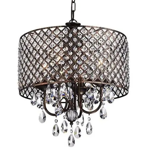 Edvivi Marya 4-Lights Antique Copper Round Crystal Chandelier Ceiling Fixture | Beaded Drum Shade | Glam Lighting