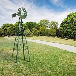 Tangkula 8FT Windmill Yard Garden Metal Ornamental Wind Mill Weather Vane Weather Resistant (Green)