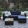 PHI VILLA Patio Sectional Wicker Rattan Small Outdoor Furniture Sofa Set with Upgrade Rattan (3 Piece,Blue) PHI VILLA Patio Sectional Wicker Rattan Small Outdoor Furniture Sofa Set with Upgrade Rattan (3 Piece,Blue)