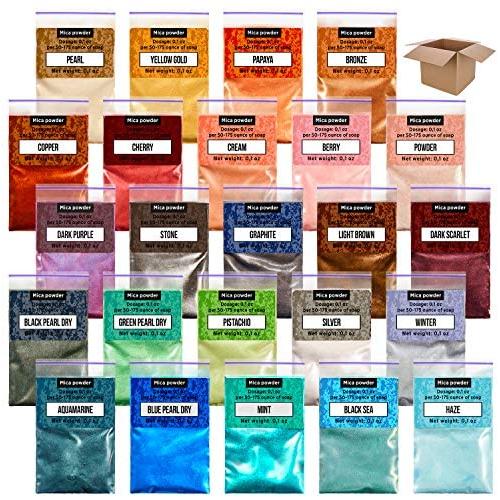 Epoxy Resin Dye – Mica Powder – 24 Powdered Pigments Set – Soap Dye – Hand Soap Making Supplies – Eyeshadow and Lips Makeup Dye – Slime Pigment