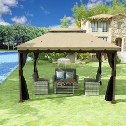 YITAHOME 10 x 12 ft Outdoor Double Roof Canopy Gazebo with Mosquito Netting, Soft-Top Garden Tent with Steel Frame for Patio, Backyard, Deck (10 x 12 ft)