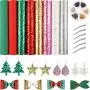 8 Pieces Christmas Shining Faux Leather Sheets Metallic Glitter Leather Fabric Sheets with 120 Pieces Earring Hooks, 120 Pieces Jump Earrings, 6 Pieces Hair Clips for Christmas Theme Earrings and Hair 8 Pieces Christmas Shining Faux Leather Sheets Metallic Glitter Leather Fabric Sheets with 120 Pieces Earring Hooks, 120 Pieces Jump Earrings, 6 Pieces Hair Clips for Christmas Theme Earrings and Hair