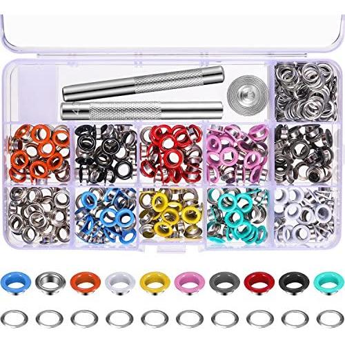 Bememo 300 Pieces Grommets Kit Metal Eyelets Shoes Clothes Crafts, 10 Colors (1/4 Inch)