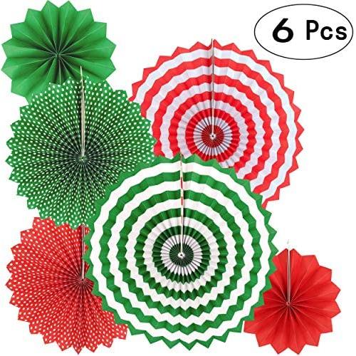 Merry Christmas Party Hanging Paper Fans Decorations Xmas Santa Party Ceiling Hangings Decorations, 6pc