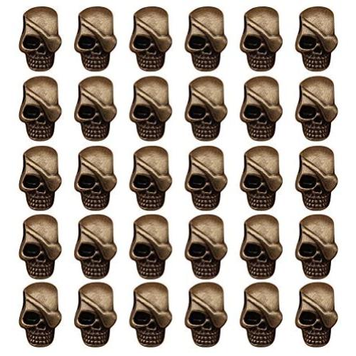 Mystart 30 Pieces One-Eyed Skeleton Skull Head Alloy Beads for DIY Jewelry Making Bracelet Pendant Paracord (Antique Bronze) Mystart 30 Pieces One-Eyed Skeleton Skull Head Alloy Beads for DIY Jewelry Making Bracelet Pendant Paracord (Antique Bronze)