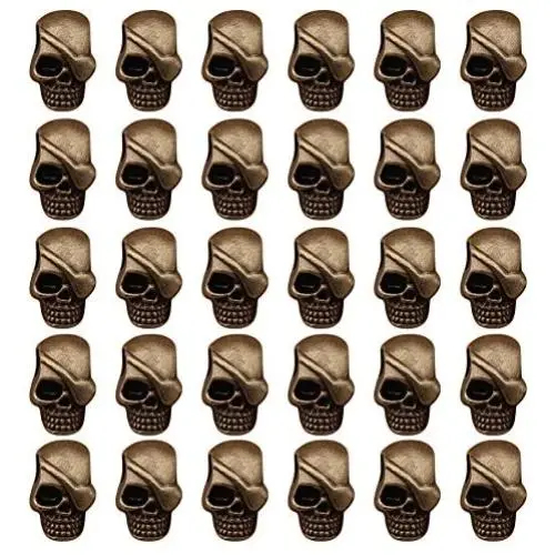 Mystart 30 Pieces One-Eyed Skeleton Skull Head Alloy Beads for DIY Jewelry Making Bracelet Pendant Paracord (Antique Bronze) Mystart 30 Pieces One-Eyed Skeleton Skull Head Alloy Beads for DIY Jewelry Making Bracelet Pendant Paracord (Antique Bronze)