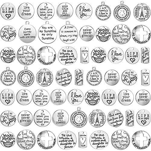 60 Pieces Inspiration Words Charms Craft Supplies Pendants Beads Charms Pendants for Jewelry Making Crafting Findings Accessory for DIY Necklace Bracelet