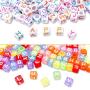 1400pcs 5 Color Acrylic Alphabet Cube Beads Letter Beads with 1 Roll 50M Crystal String Cord for Jewelry Making（6mm）