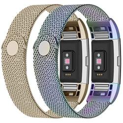 iGK Replacement Bands Compatible for Fitbit Charge 2, Stainless Steel Metal Bracelet with Unique Magnet Clasp