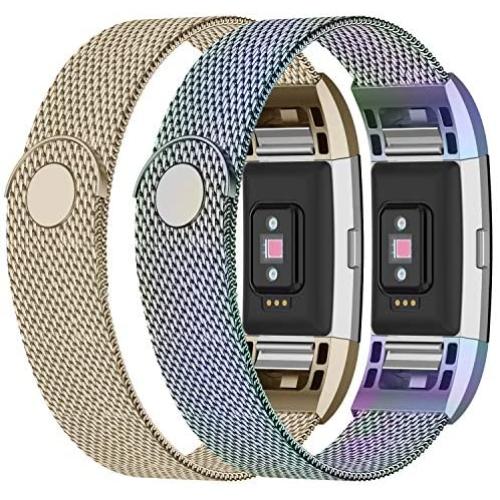 iGK Replacement Bands Compatible for Fitbit Charge 2, Stainless Steel Metal Bracelet with Unique Magnet Clasp