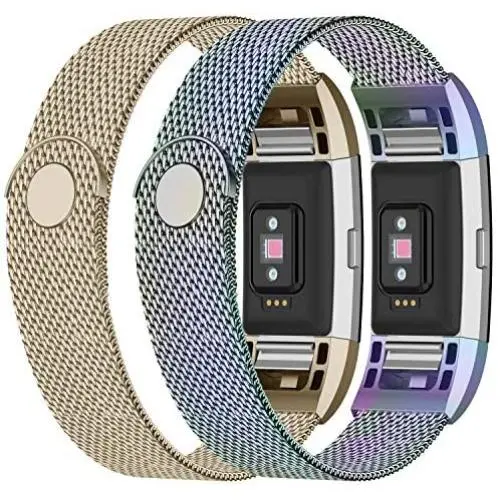 iGK Replacement Bands Compatible for Fitbit Charge 2, Stainless Steel Metal Bracelet with Unique Magnet Clasp