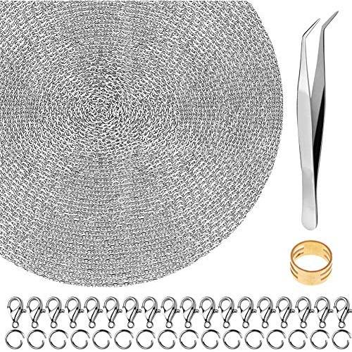 Necklace for Jewelry Making, Anezus 50 Feet Jewelry Chain Necklace Chains 2.0mm Silver Stainless Steel Chain with 100 Jump Rings 30 Lobster Clasps for Jewelry Making Jewelry Chain DIY Making