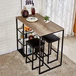 VECELO 3-Piece Pub Dining Set Counter Height Breakfast Table with Cushion Stools, Black