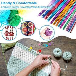 Vodiye 37 PCS Crochet Hooks Set, Coloured Aluminum Ergonomic Handle Crochet, Hook Needles for Arthritic Hands, with Stitch Markers and Large-Eye Blunt Needles