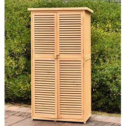 TITIMO 63'' Outdoor Garden Storage Shed - Wooden Shutter Design Fir Wood Storage Organizers - Patios Tool Storage Cabinet Lockers for Tools, Lawn Care Equipment, Pool Supplies and Garden Accessories