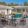 VINGLI Outdoor Bar Table Bistro Table Metal Frame Patio Bar Table, Tempered Glass Table Top All Weather Outdoor Bar Height (Brown)