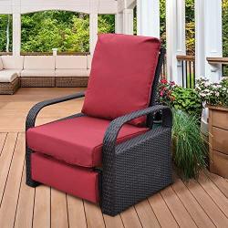 Outdoor Resin Wicker Patio Recliner Chair with Cushions, Patio Furniture Auto Adjustable Rattan Sofa, UV/Fade/Water/Sweat/Rust Resistant, Easy to Assemble (Red)