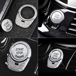 LECART Bling Car Engine Start Stop Button Cover Trim for BMW Interior Accessories Premium Zinc Alloy Ignition Starter Covers Compatible for BMW 5 Series 6GT Series 7 Series X3 Series X4 M5 Silver 3Pcs