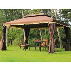 Outsunny 10 x 13 Outdoor Patio Gazebo Canopy with 2-Tier Polyester Roof, Vented Mesh Sidewall, & Strong Aluminum Frame