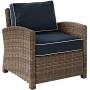 Crosley Furniture KO70051WB-NV Bradenton Outdoor Wicker 5-Piece Set (Sofa, 2 Arm Chairs, Side & Coffee Table), Brown with Navy Cushions
