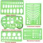 SIQUK 11 Pieces Geometric Drawings Templates Plastic Clear Green Plastic Rulers with 1 Pack Poly Zipper Envelopes for Studying, Designing and Building