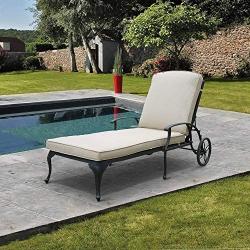 HOMEFUN Chaise Lounge Outdoor Chair with Beige Cushion, Aluminum Pool Side Sun Lounges with Wheels Adjustable Reclining, Patio Furniture Set, Pack of 1(Antique Bronze)