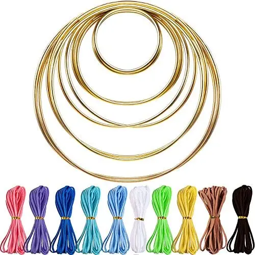 Hestya 10 Pieces Metal Rings Hoops with 10 Pieces 3 mm Faux Suede Cord String for Dream Catcher Hestya 10 Pieces Metal Rings Hoops with 10 Pieces 3 mm Faux Suede Cord String for Dream Catcher