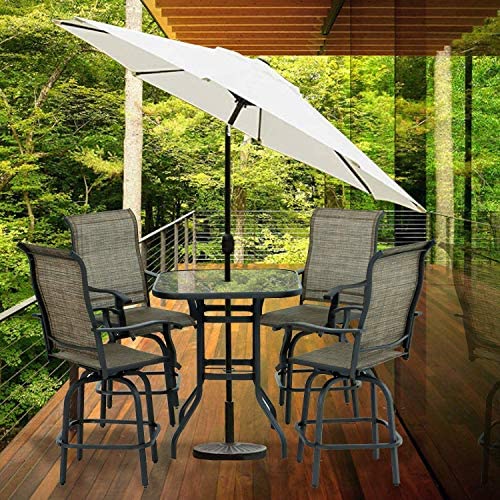 Aoxun Patio 5 PC Swivel Sets Textilene High Bistro Sets, 4 Bar Stools and 1 Table, Brown