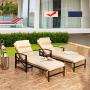 LOKATSE HOME Outdoor Patio Chaise Lounge Chair with Adjustable Backrest and Arms Metal Lounger Furniture All Weather, Khaki