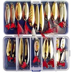 Victoronlineshop Fishing Lures Metal Spoons Hard Baits 22pcs Set Metal Fishing Lures Spinner Baits Fish Treble Hooks Tackle Salmon Bass